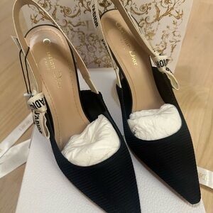 Dior Black Slingback Heels with Logo Strap—- BRAND NEW